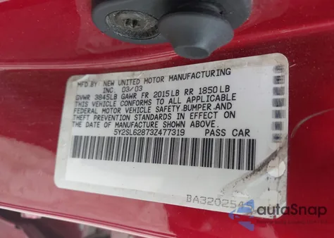 2003 Pontiac Vibe from USA, damaged, VIN 5Y2SL62873Z477319